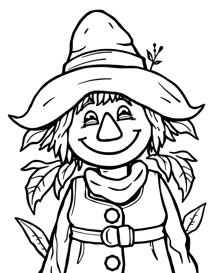 A happy scarecrow wearing a hat.