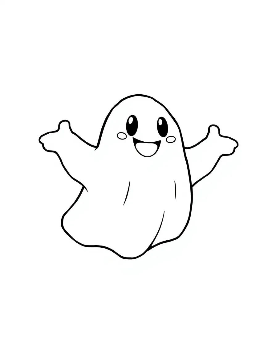 A happy ghost floating with a friendly smile.