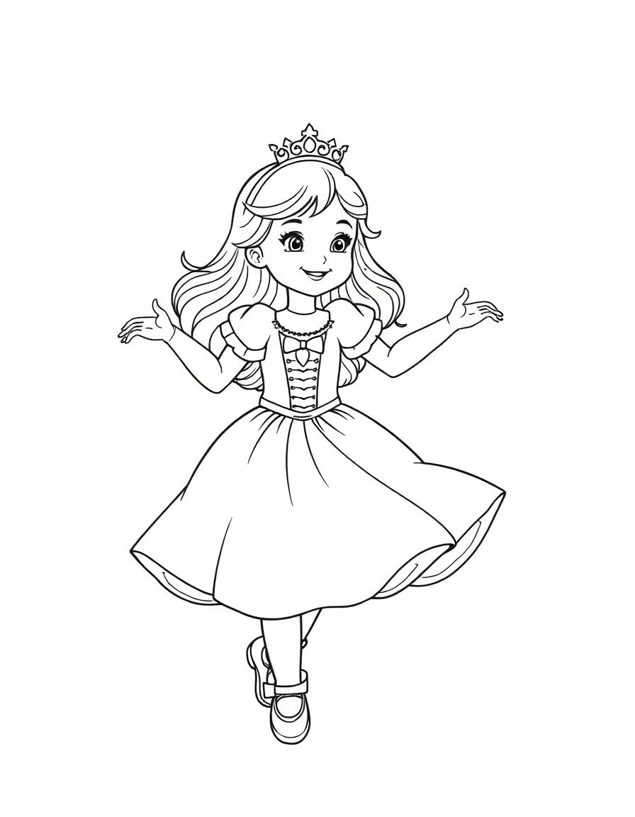 A child dressed as a princess twirling.