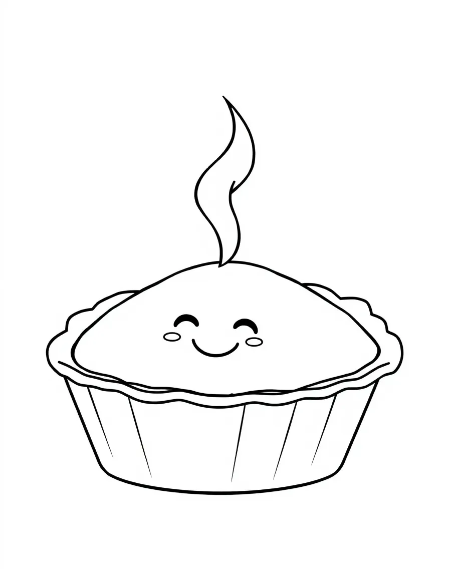 A happy pie with steam coming out.