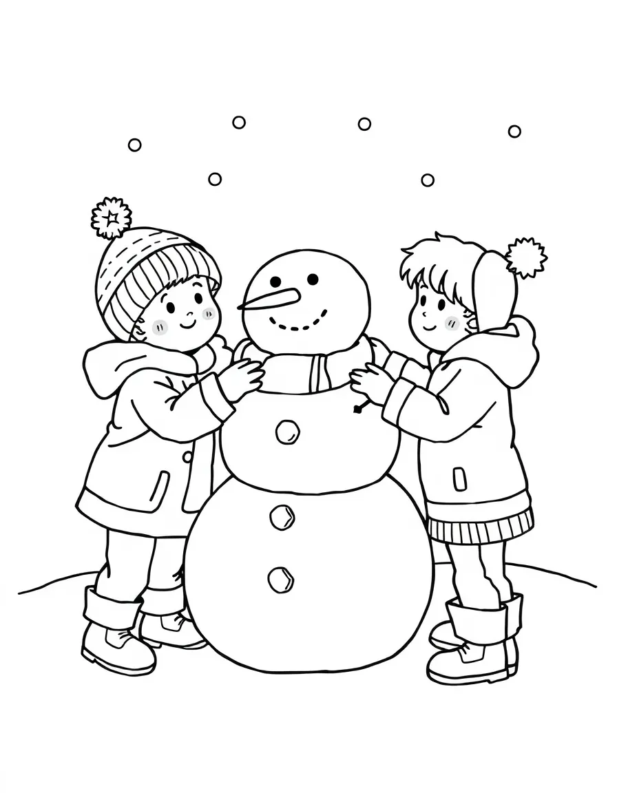 Children building a snowman.
