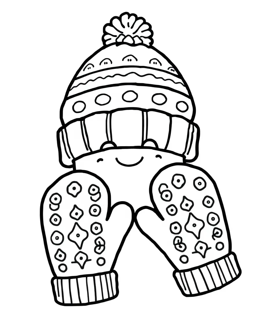 A happy winter hat and mittens.