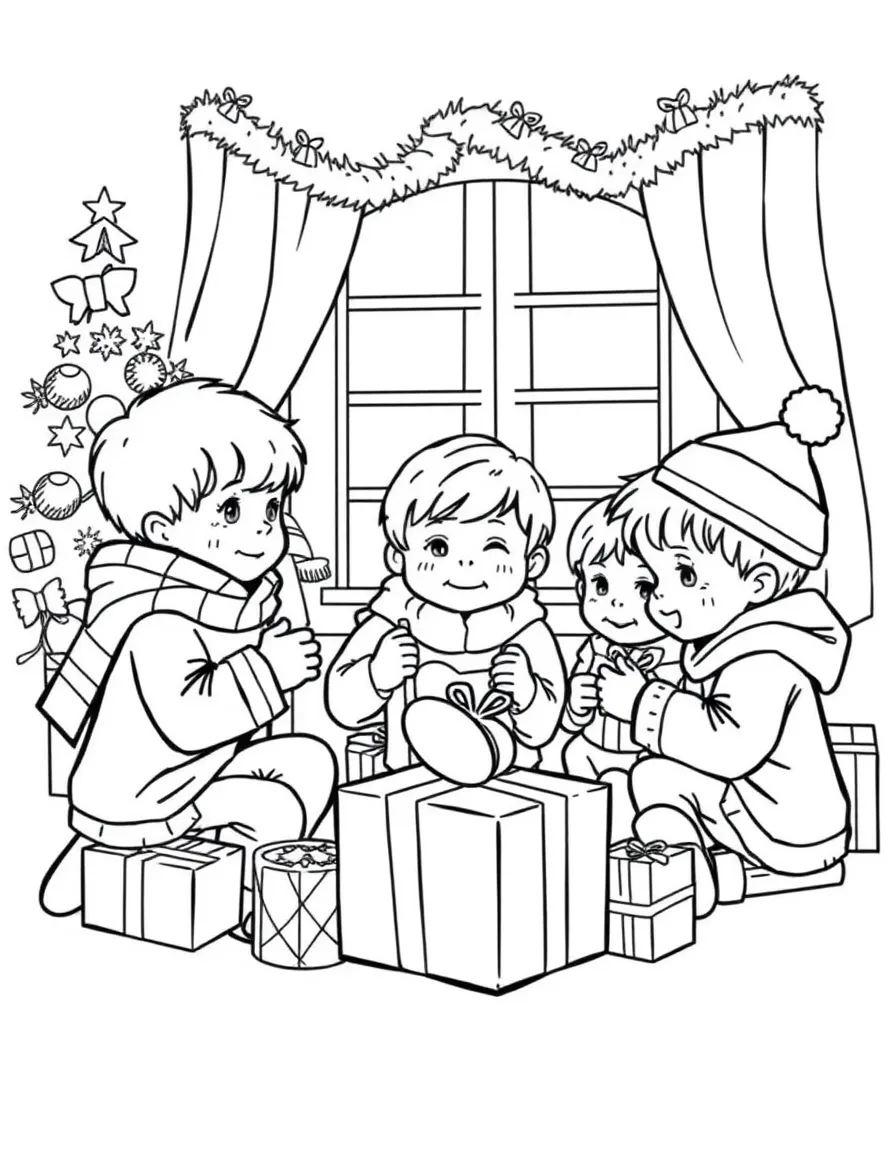 Children opening presents on Christmas morning.