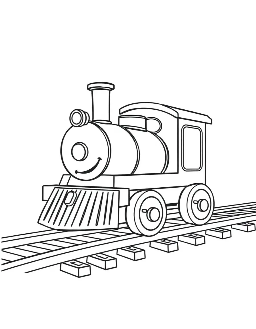 A happy toy train on a track.