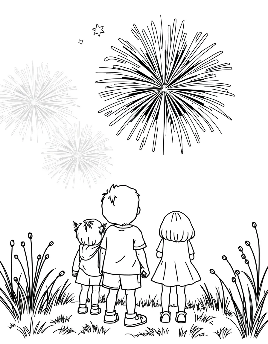 Children watching fireworks.