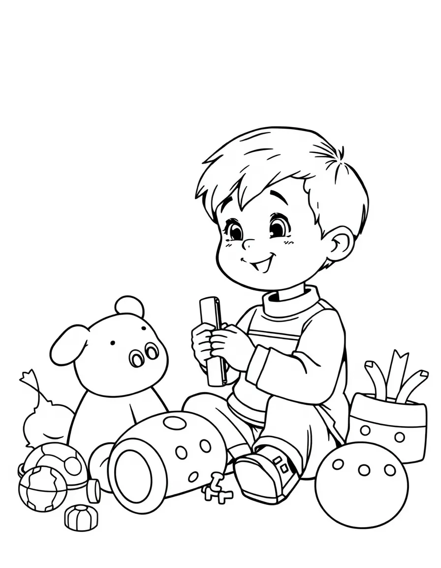 A child sharing their toys.