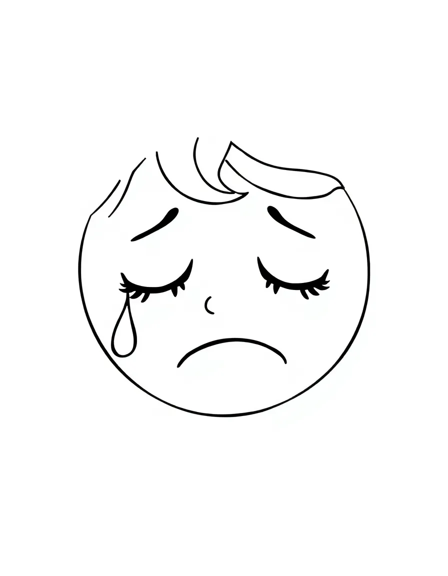 A sad face with a tear.