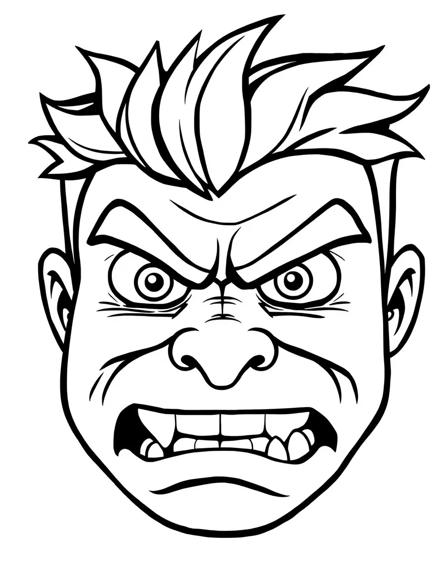 An angry face with a furrowed brow.