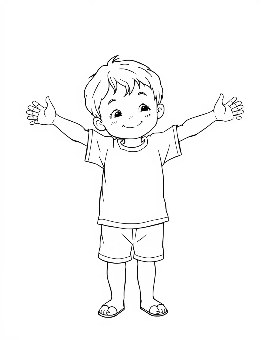 A child stretching their arms.