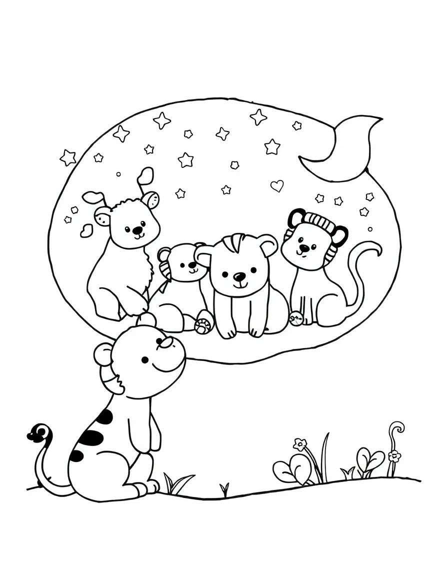A happy dream bubble with friendly animals.