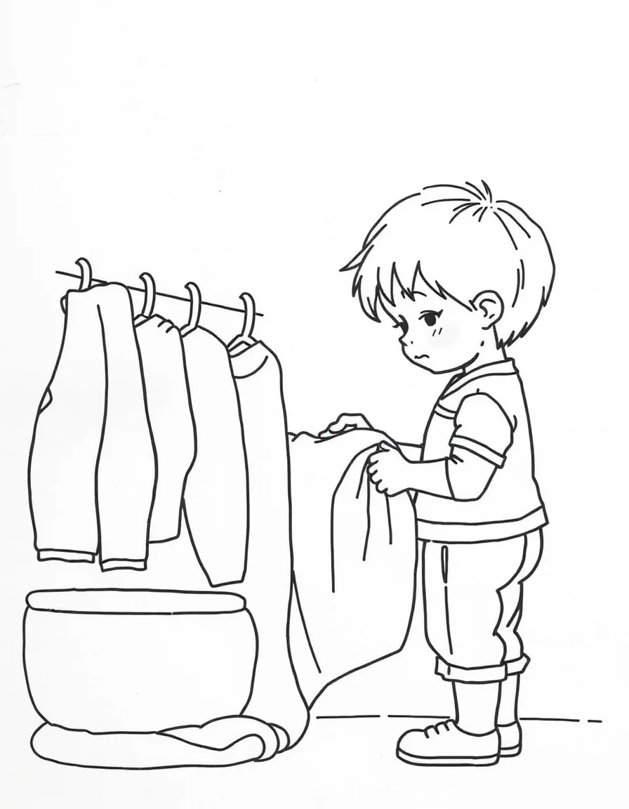 A child helping to fold laundry.