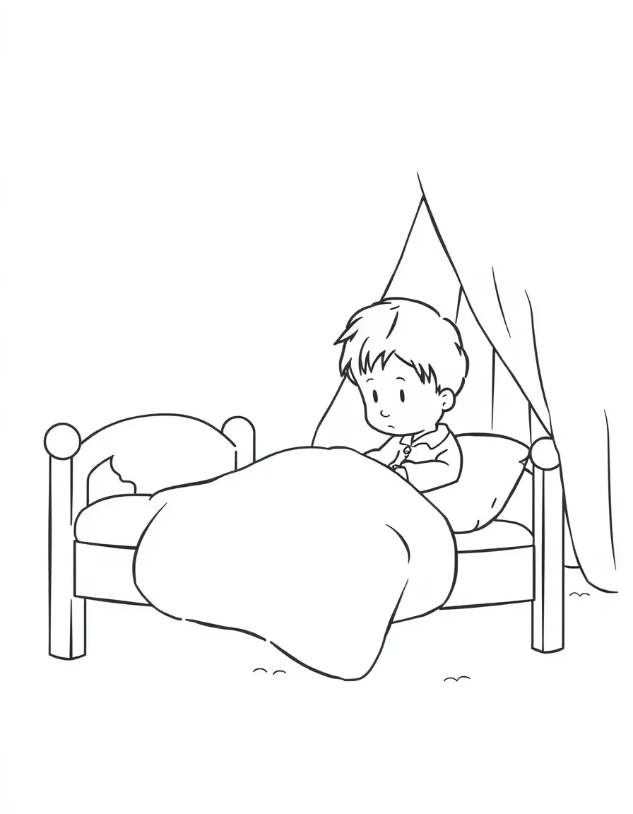 A child making their bed.