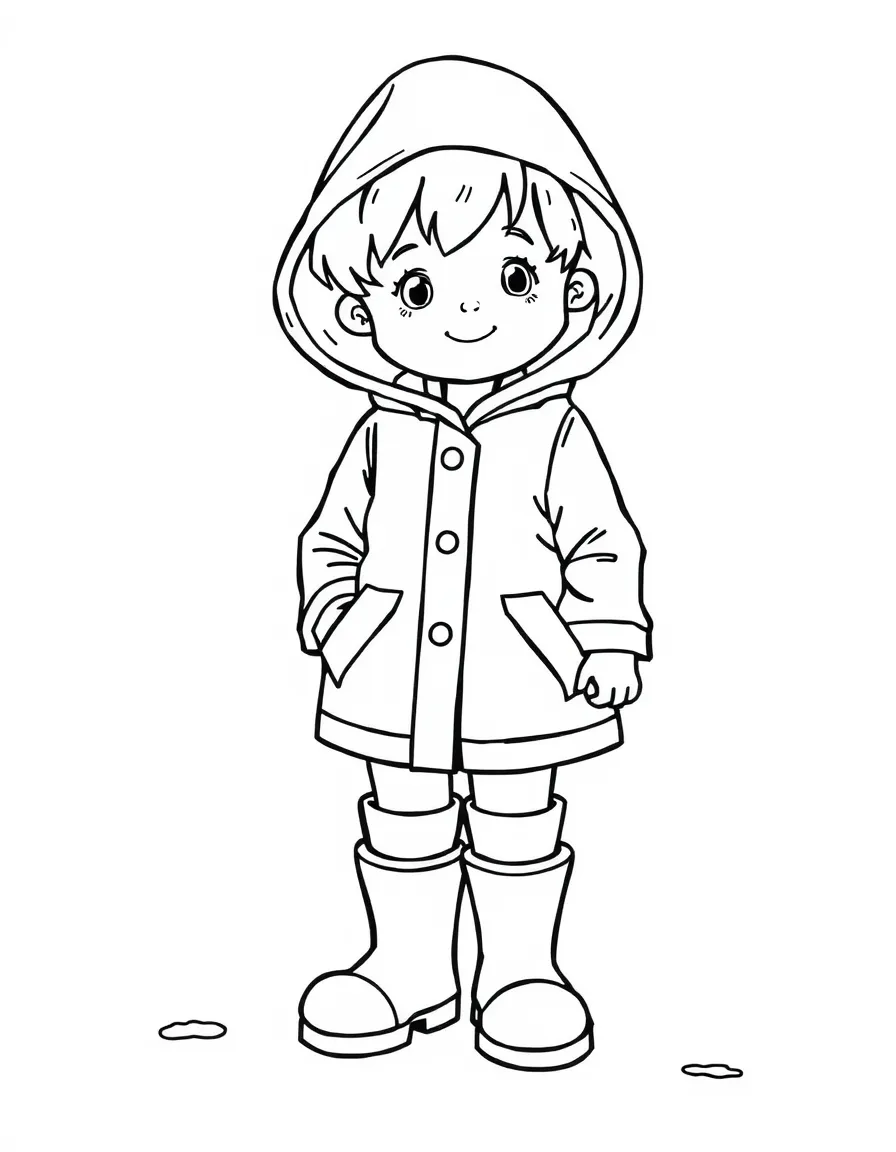A child wearing a raincoat and boots.