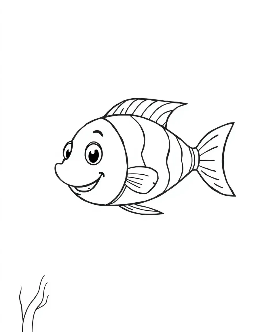 A happy fish swimming in the sea.