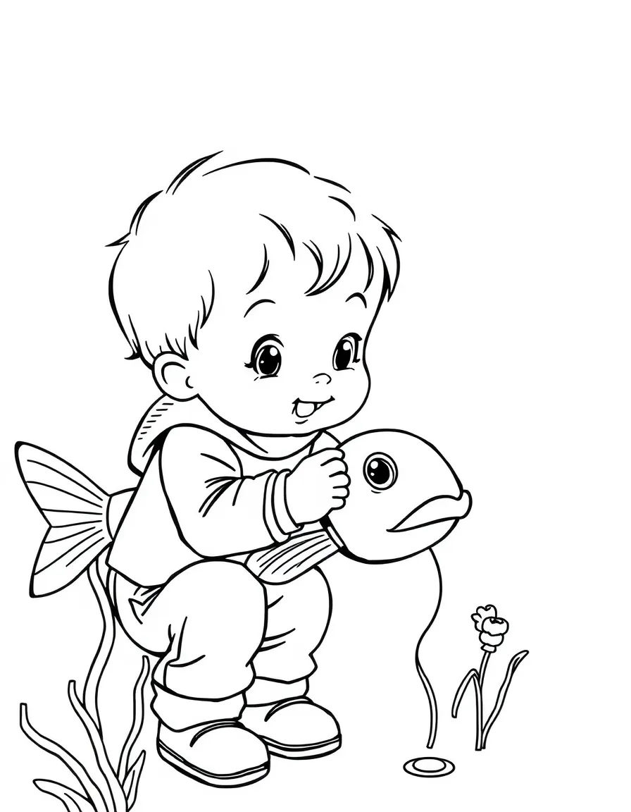 A child feeding fish.