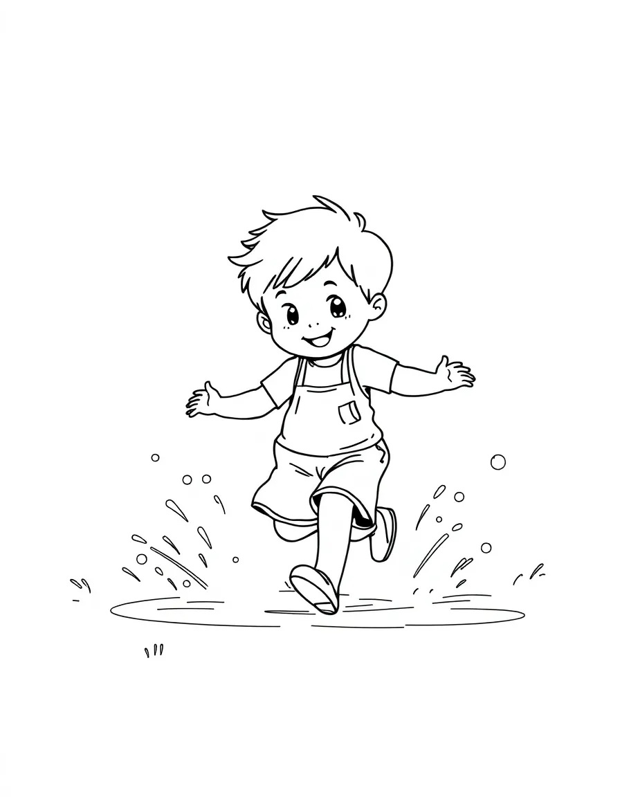 A child running through a sprinkler.