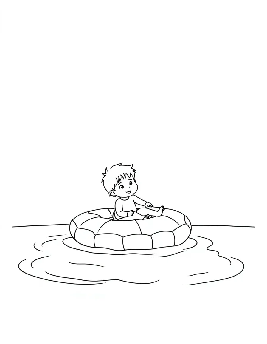 A child floating on a raft.