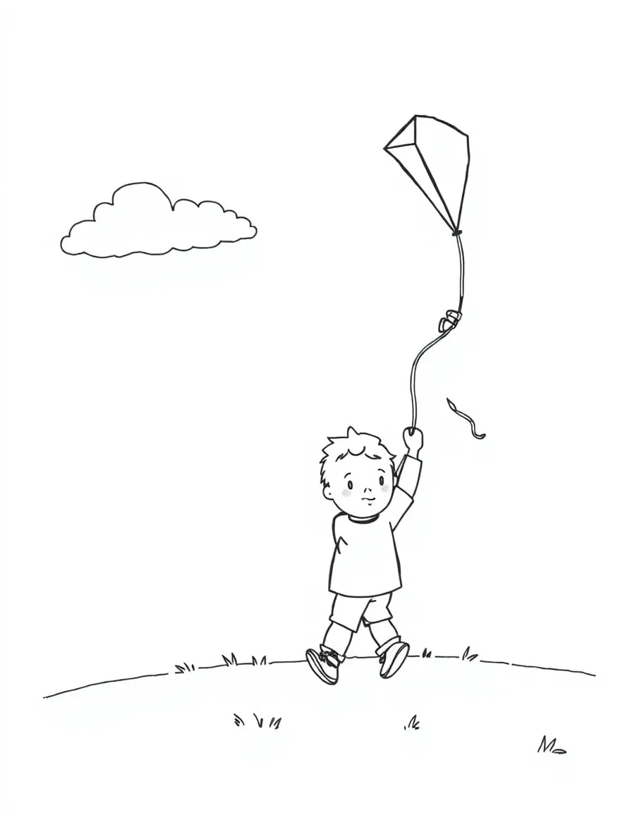 A child flying a kite on a windy day.