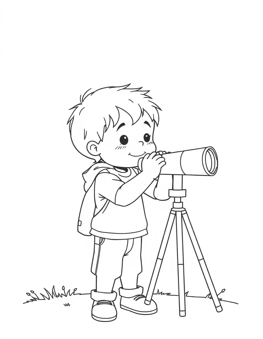 A child looking through a telescope.
