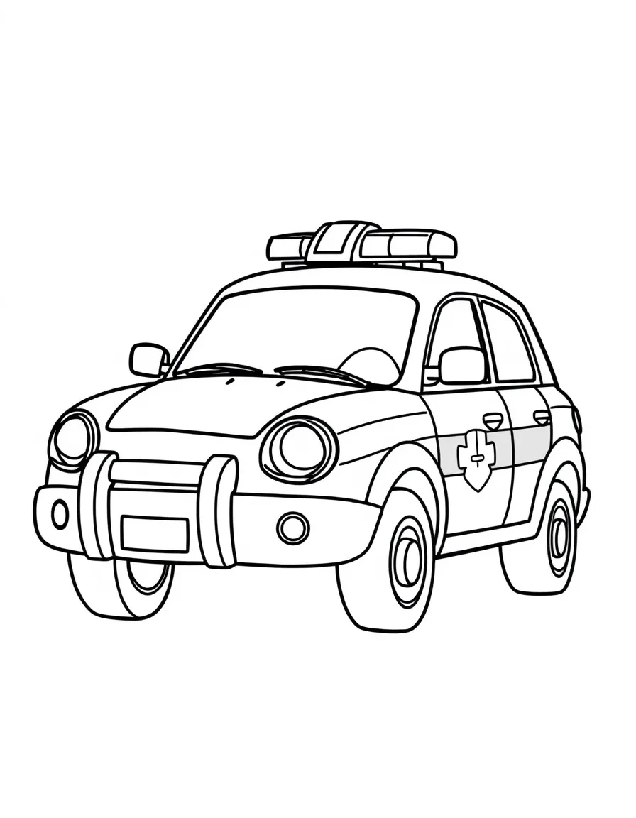 A happy police car with flashing lights.