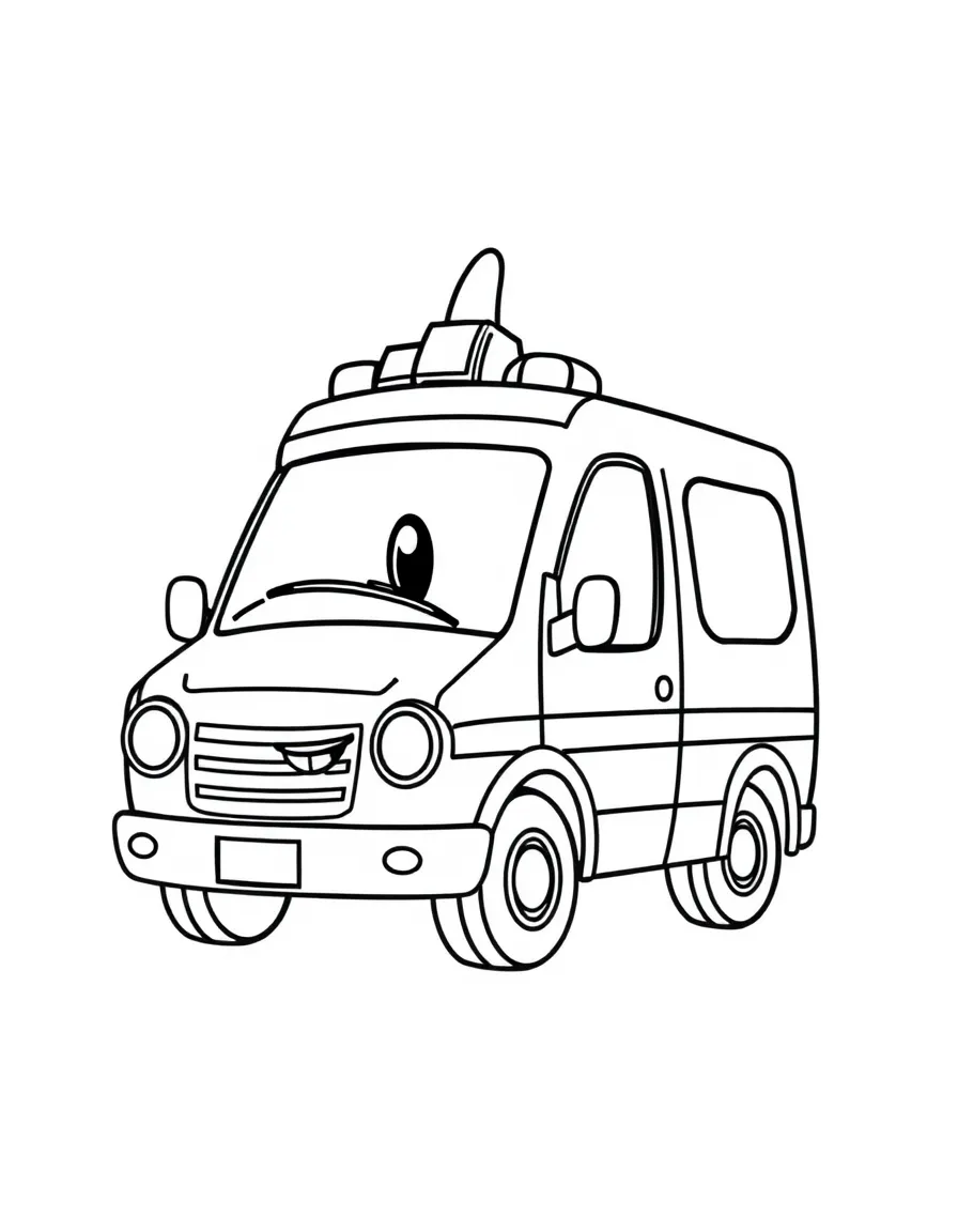 A happy ambulance with a siren.