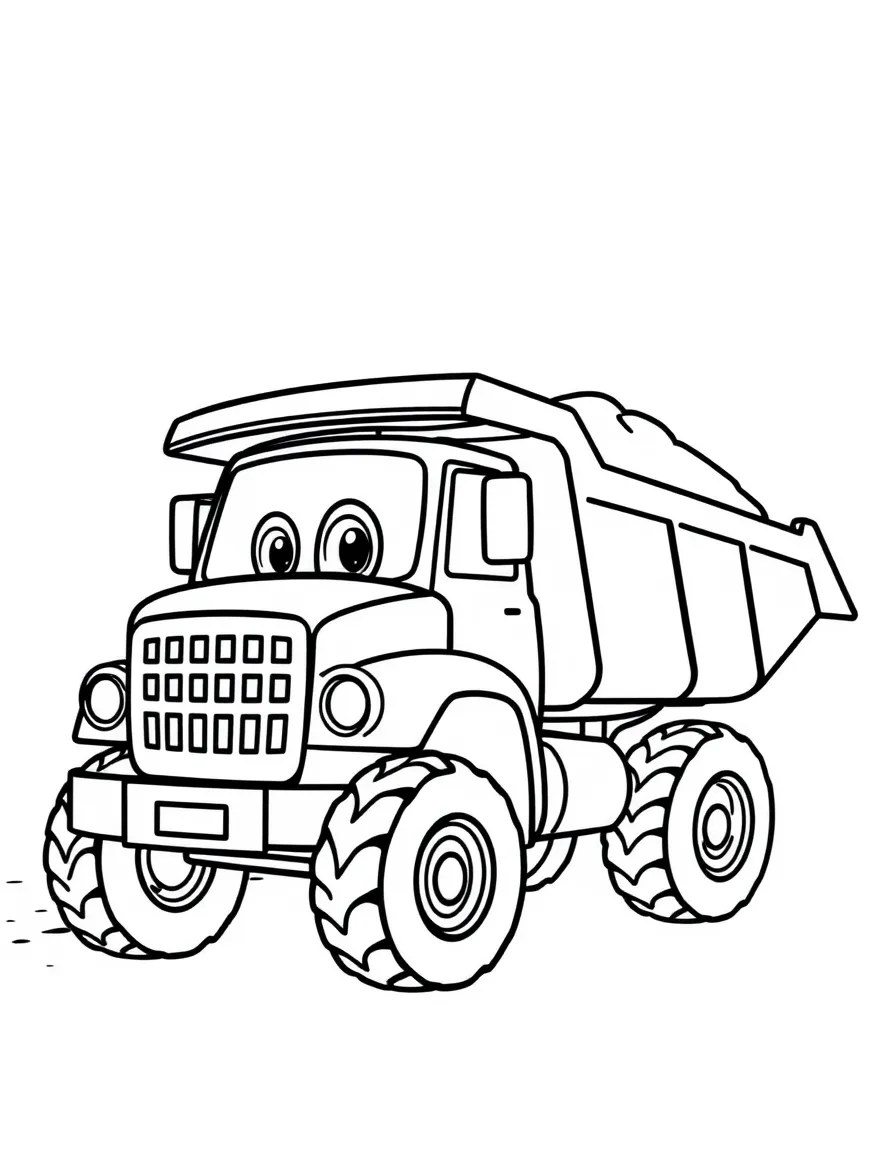 A happy dump truck carrying sand.