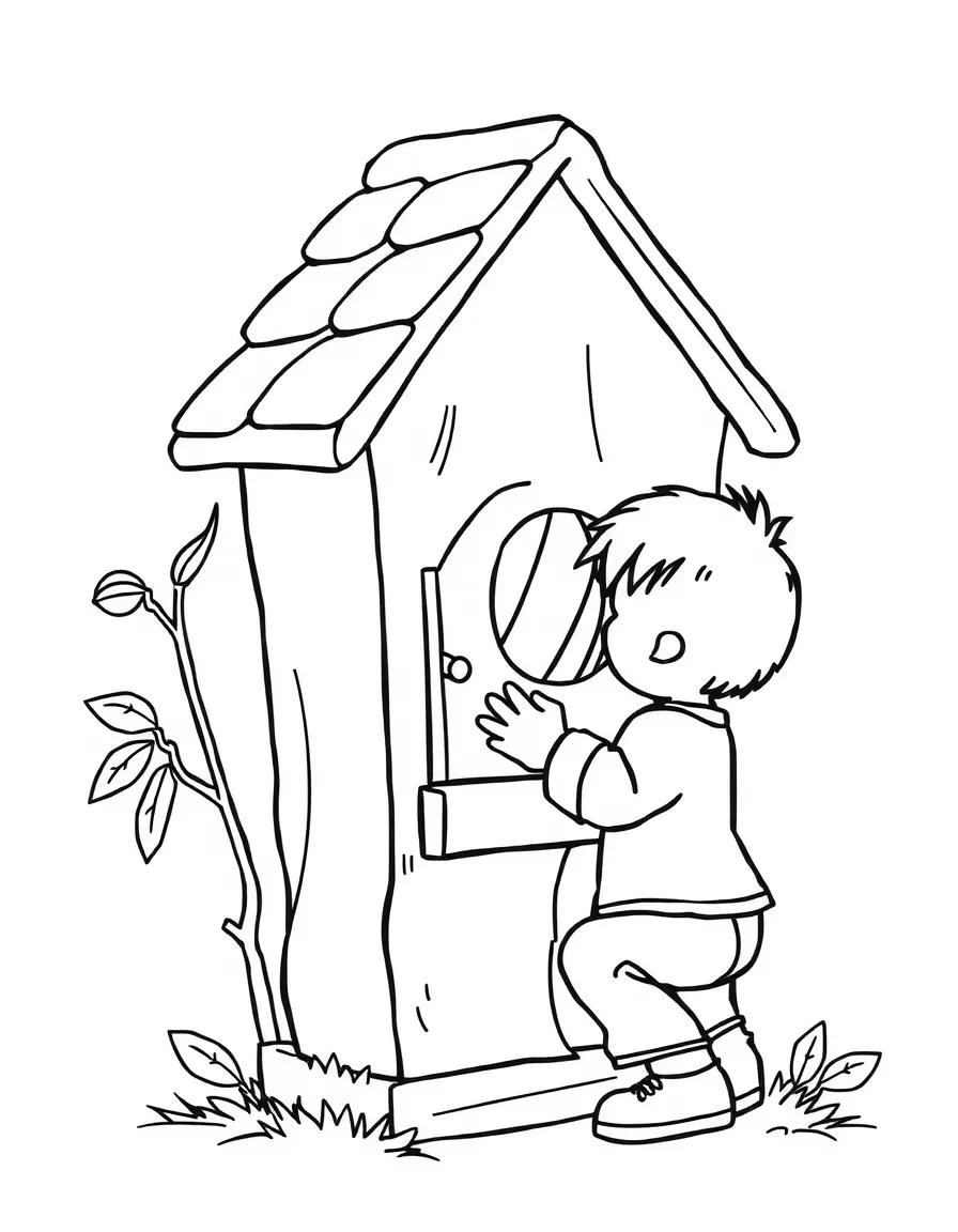 A child building a birdhouse.