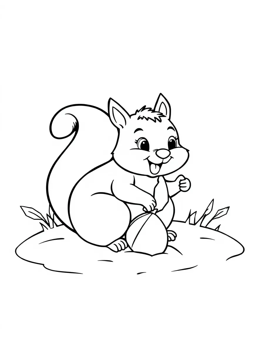 A happy squirrel burying a nut.