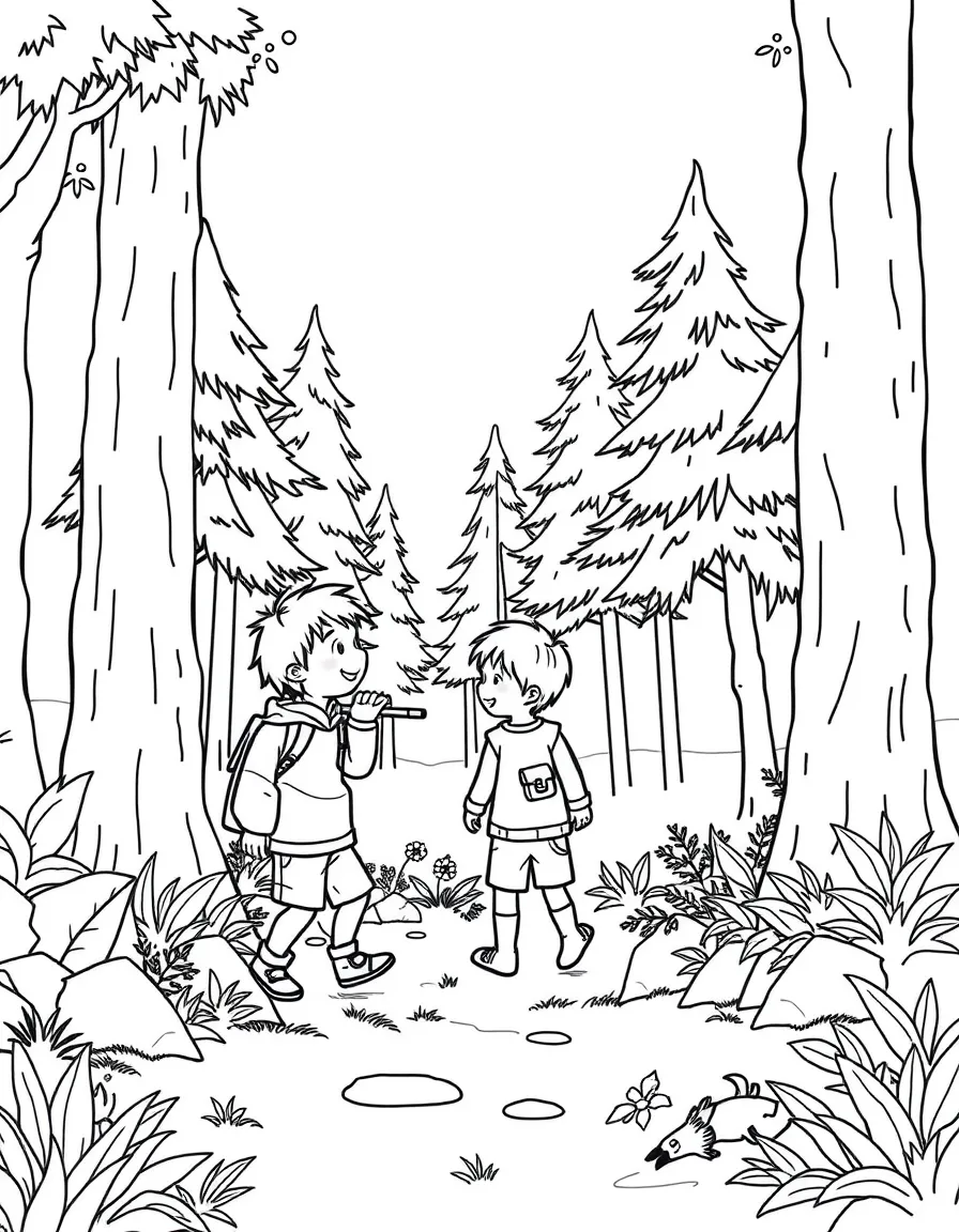 Children exploring a forest.