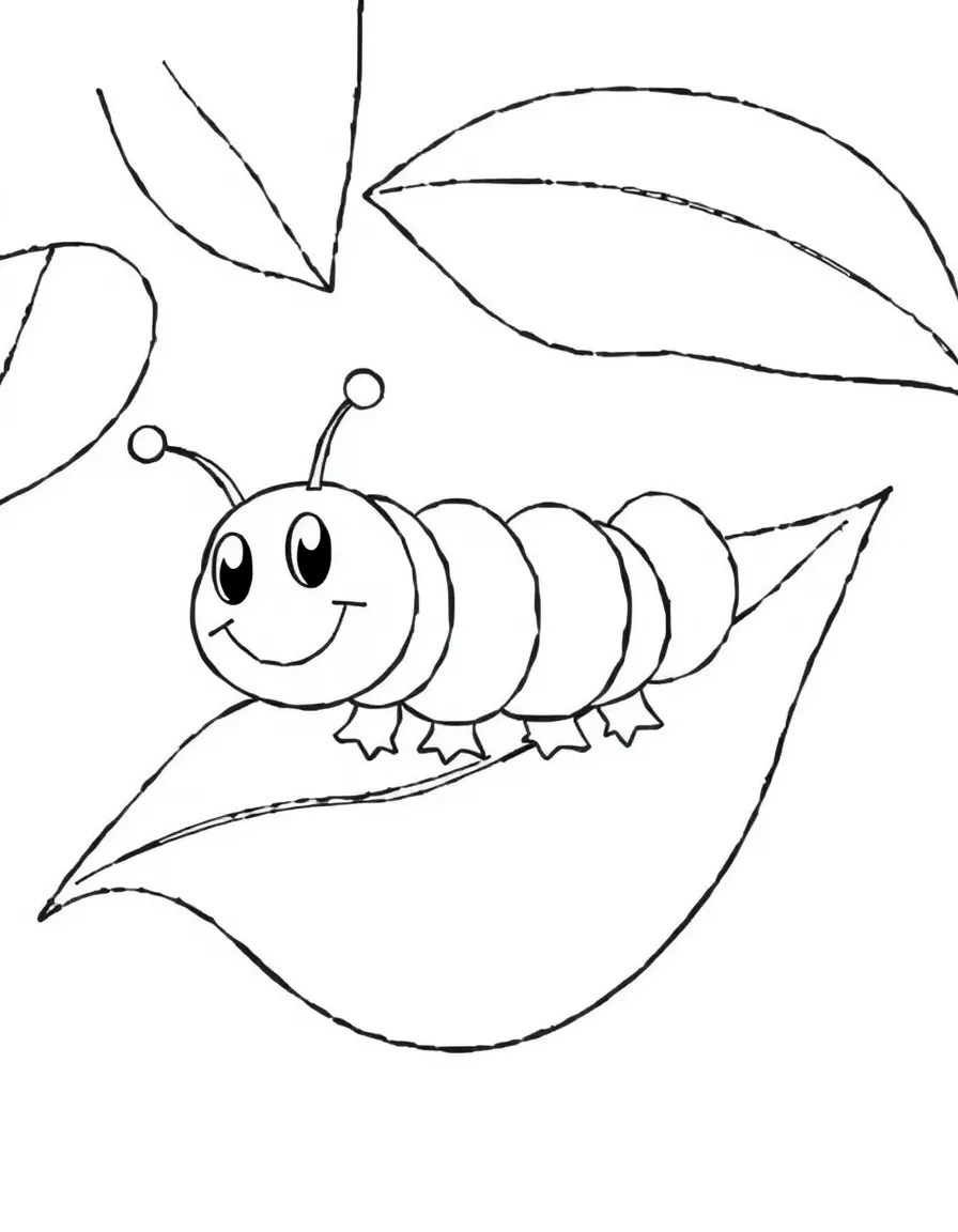 A happy caterpillar munching on a leaf.