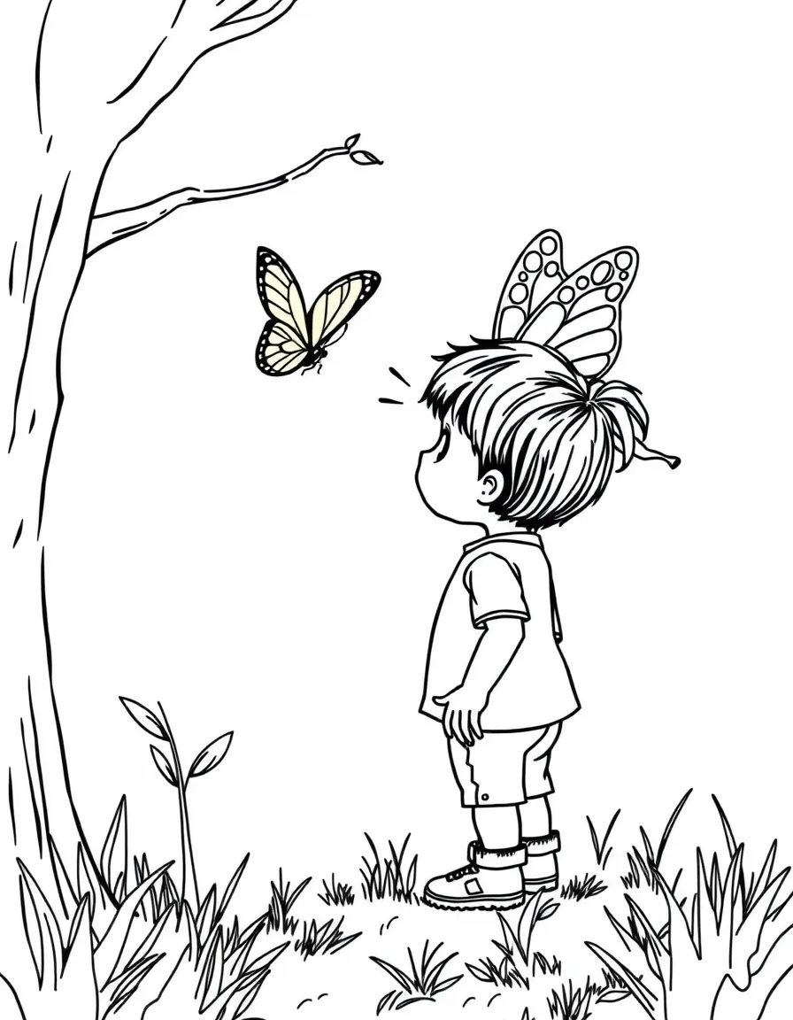 A child watching a butterfly fly.