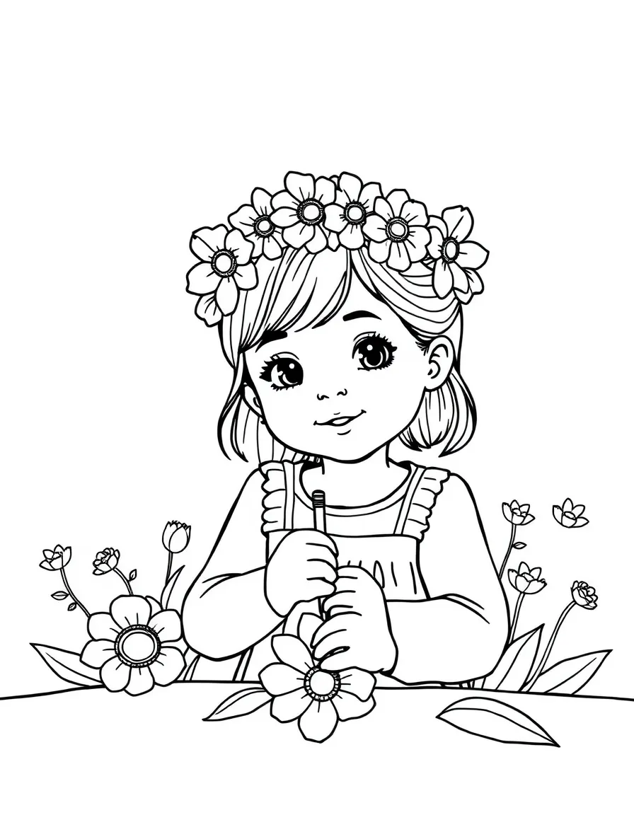 A child making a flower crown.