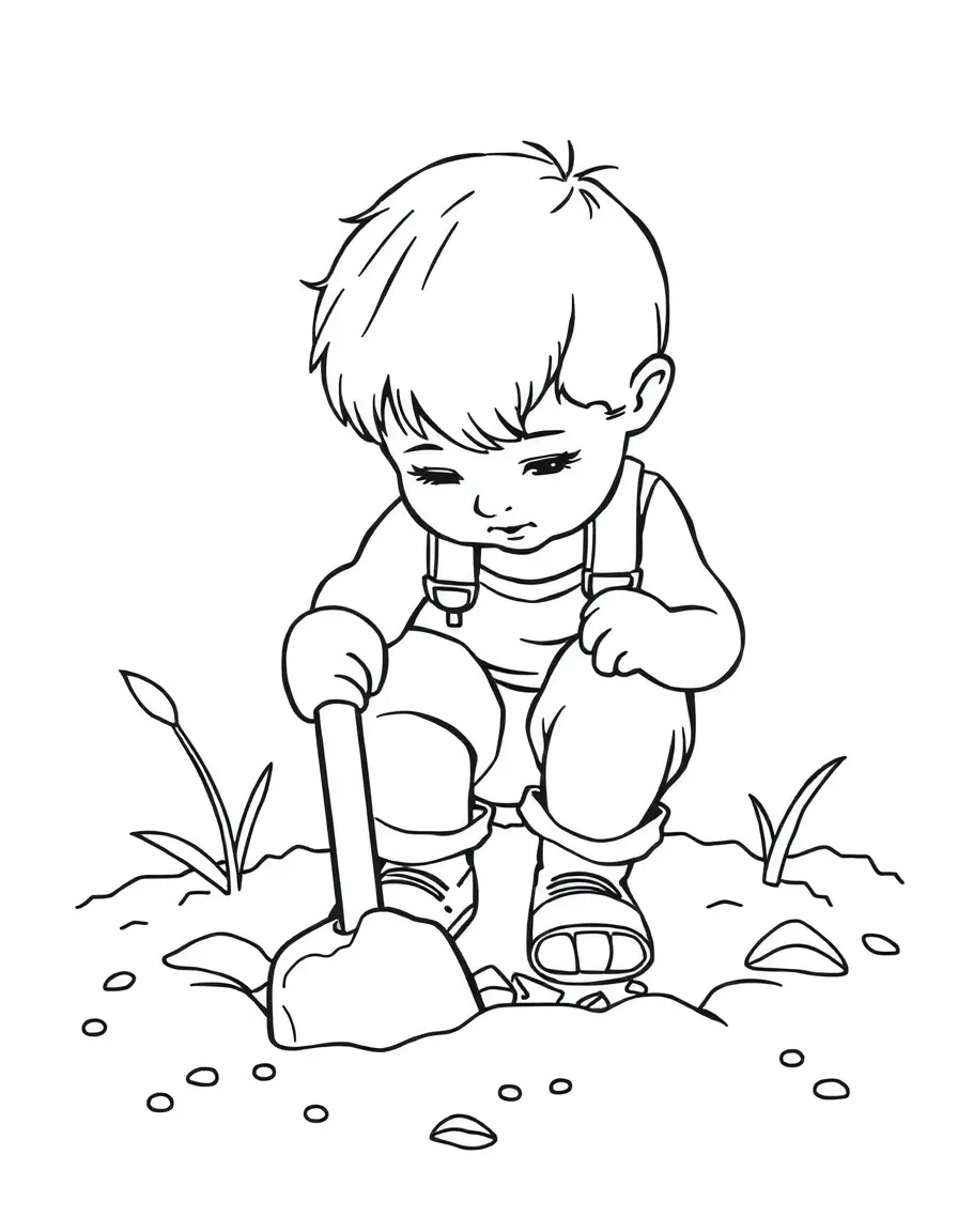 A child digging in the dirt.