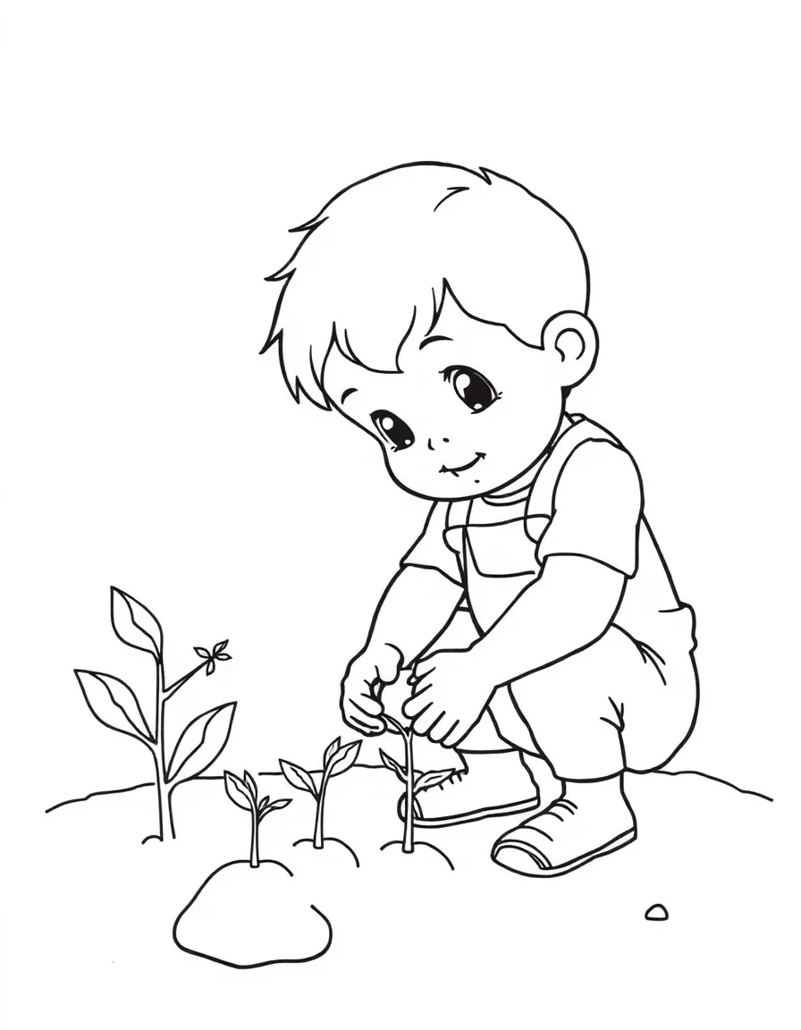 A child planting seeds.