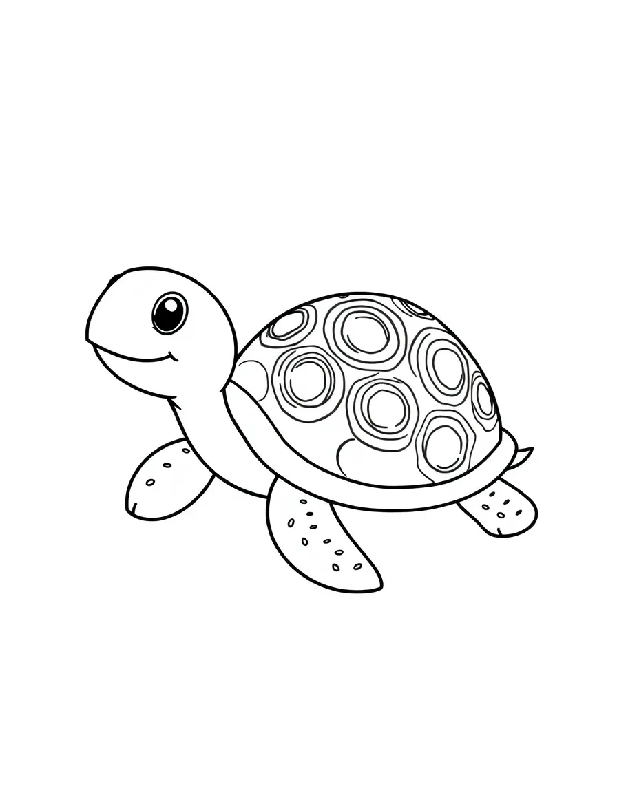 A happy turtle with a patterned shell.