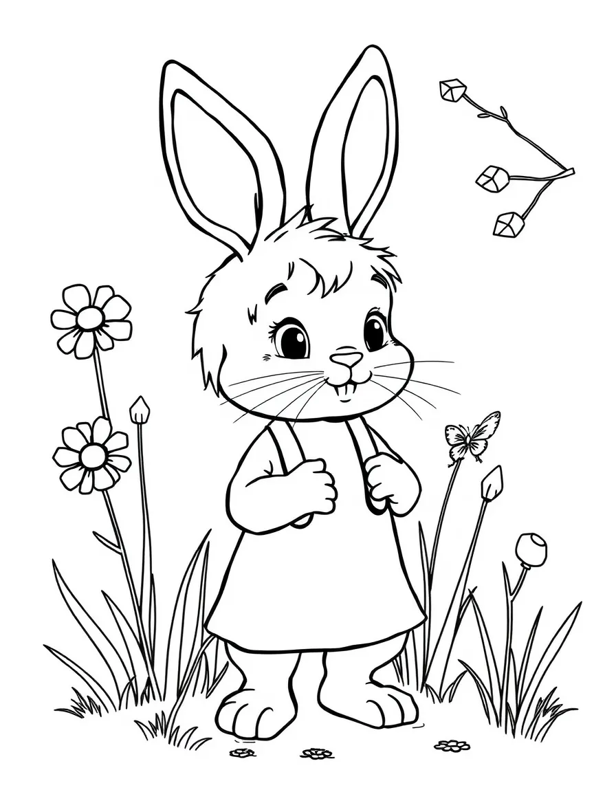 A child seeing a rabbit hop.