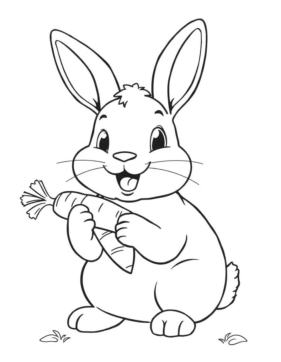 A happy rabbit eating a carrot.
