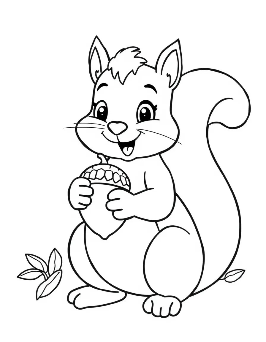 A happy squirrel holding an acorn.