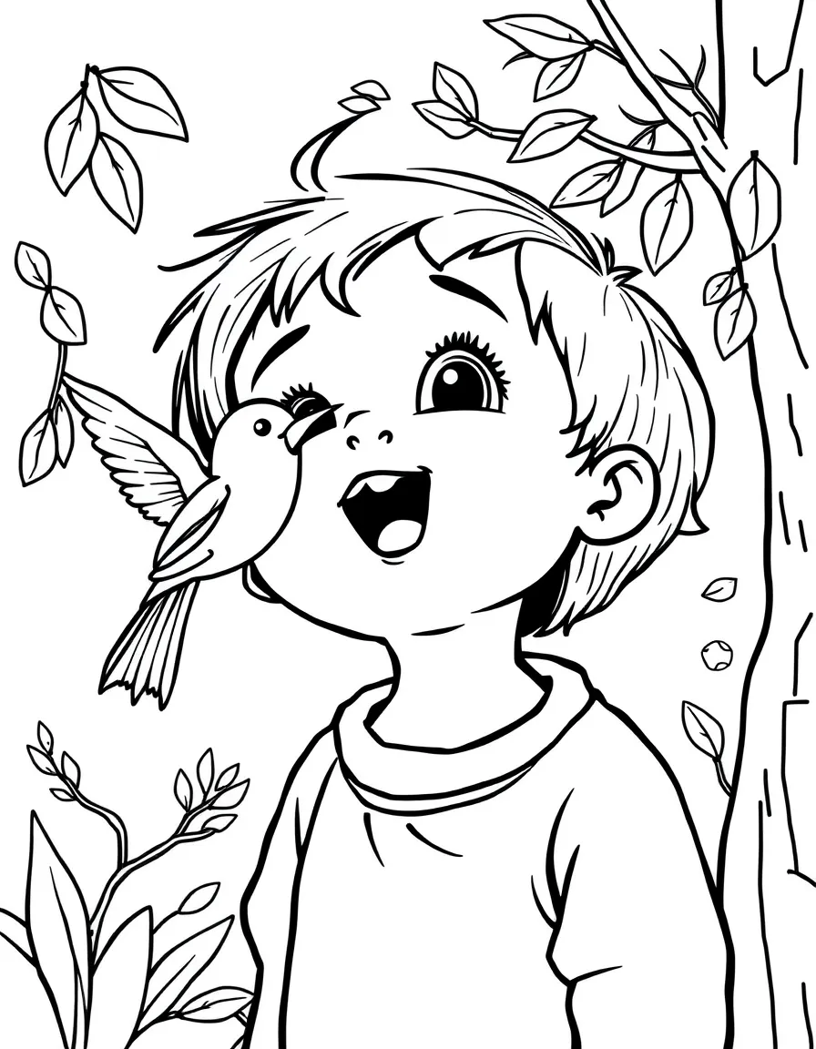 A child hearing a bird sing.