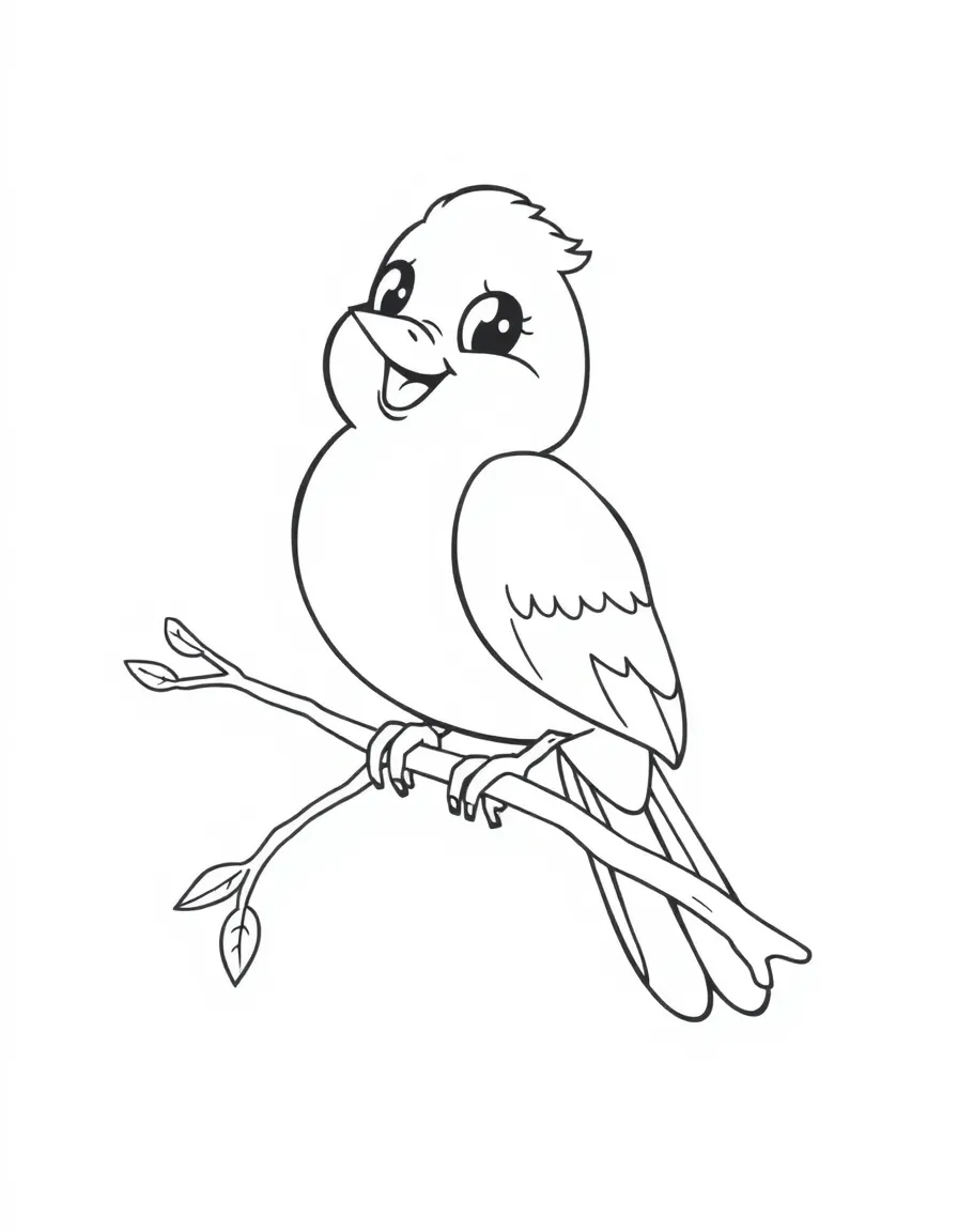 A happy bird on a branch.