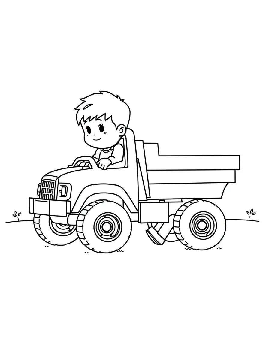 A child pushing a toy truck.