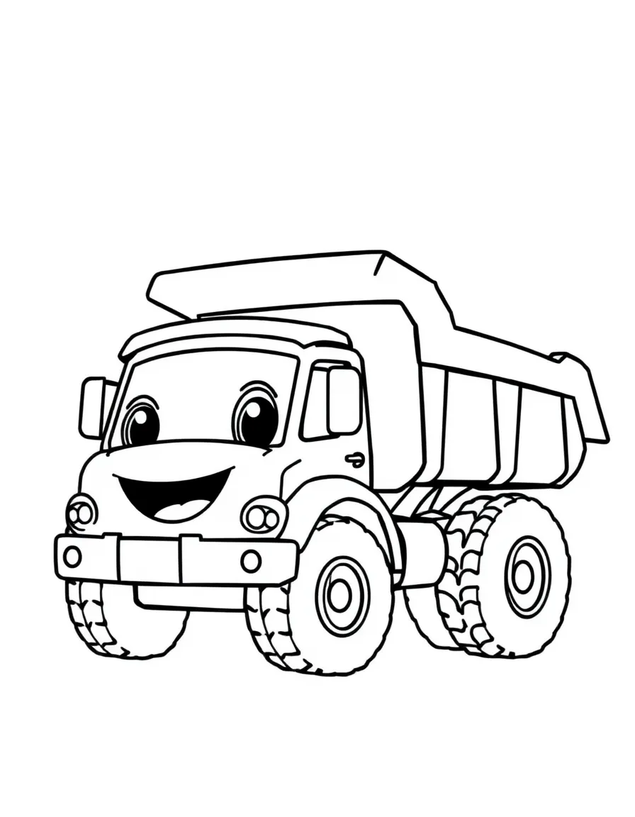 A happy dump truck with its bed up.
