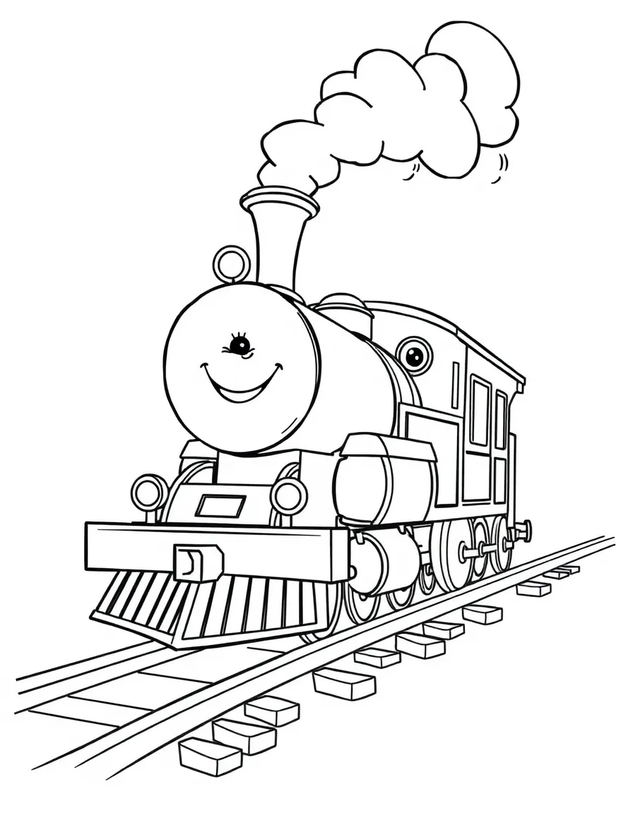 A happy train with smoke coming out.