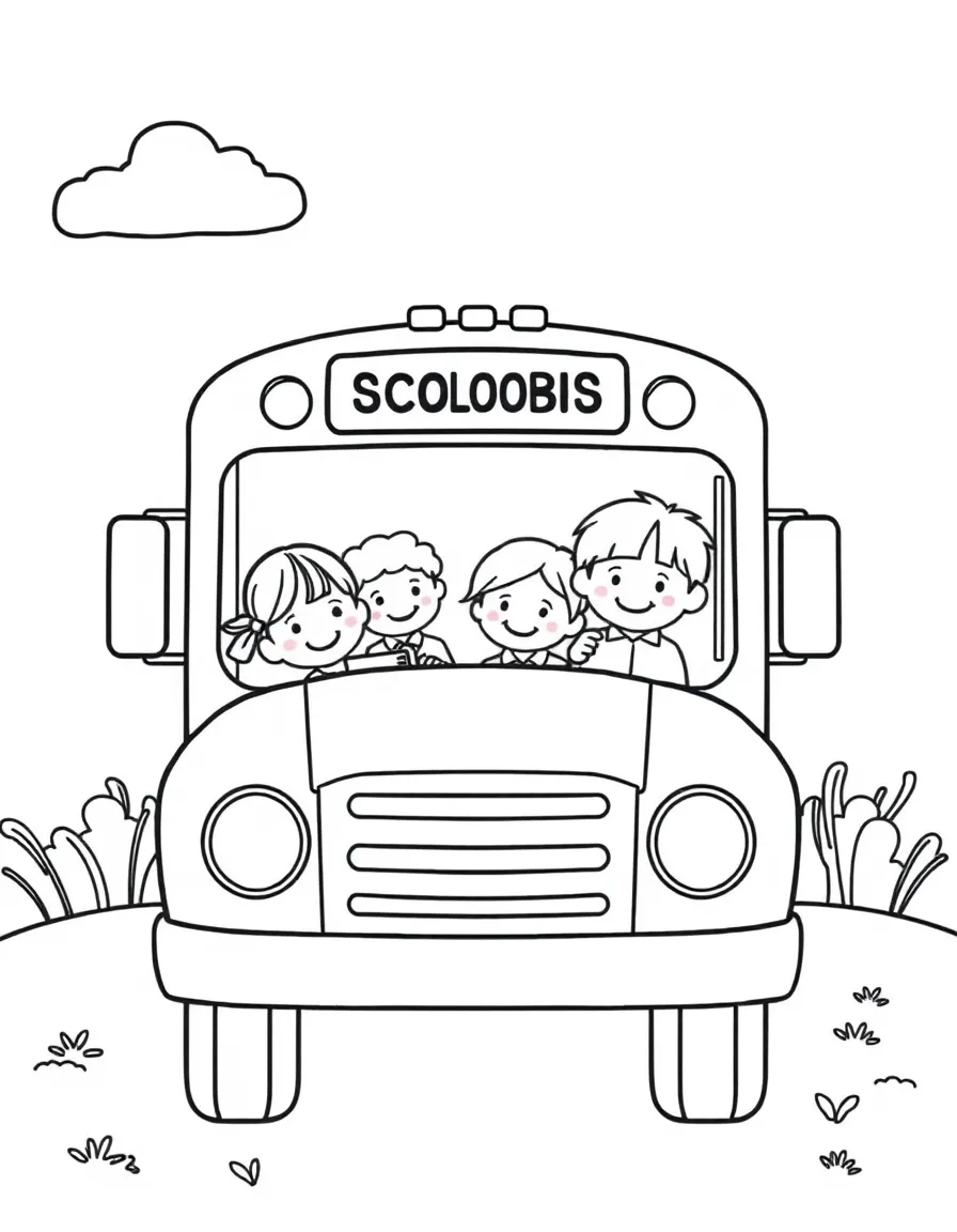 A happy school bus with children inside.