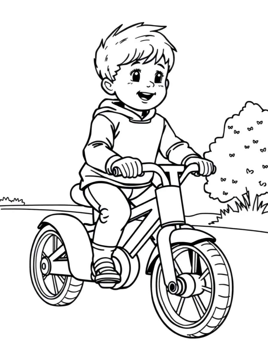 A child riding a toy bicycle.