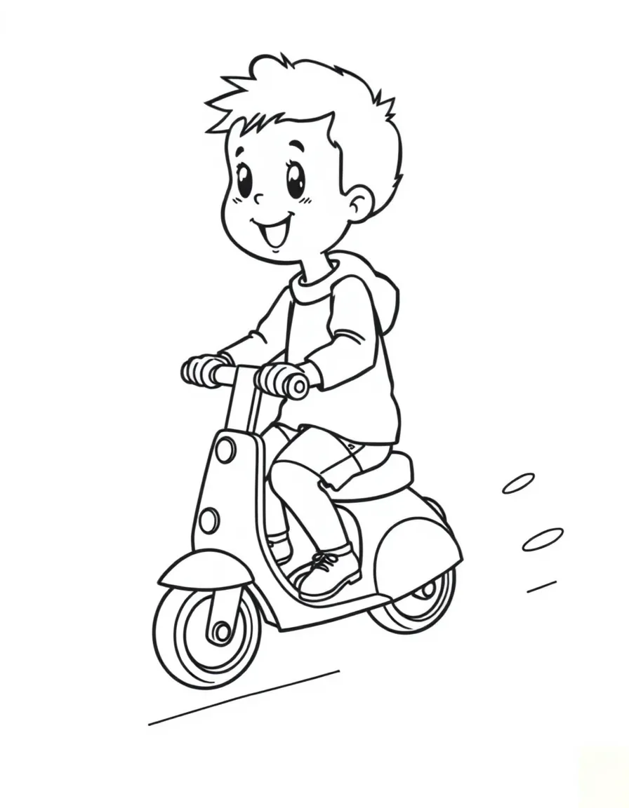 A child riding a toy scooter.