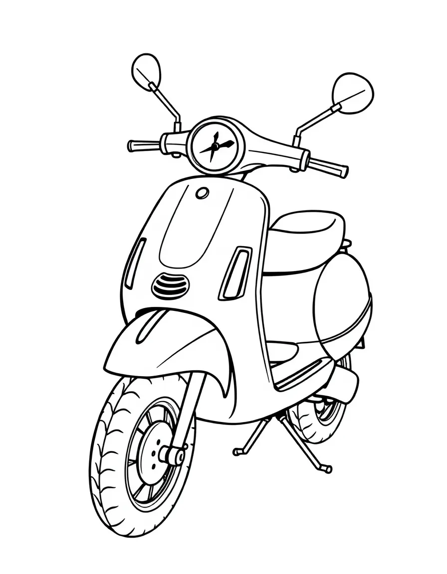 A happy scooter with a kickstand.