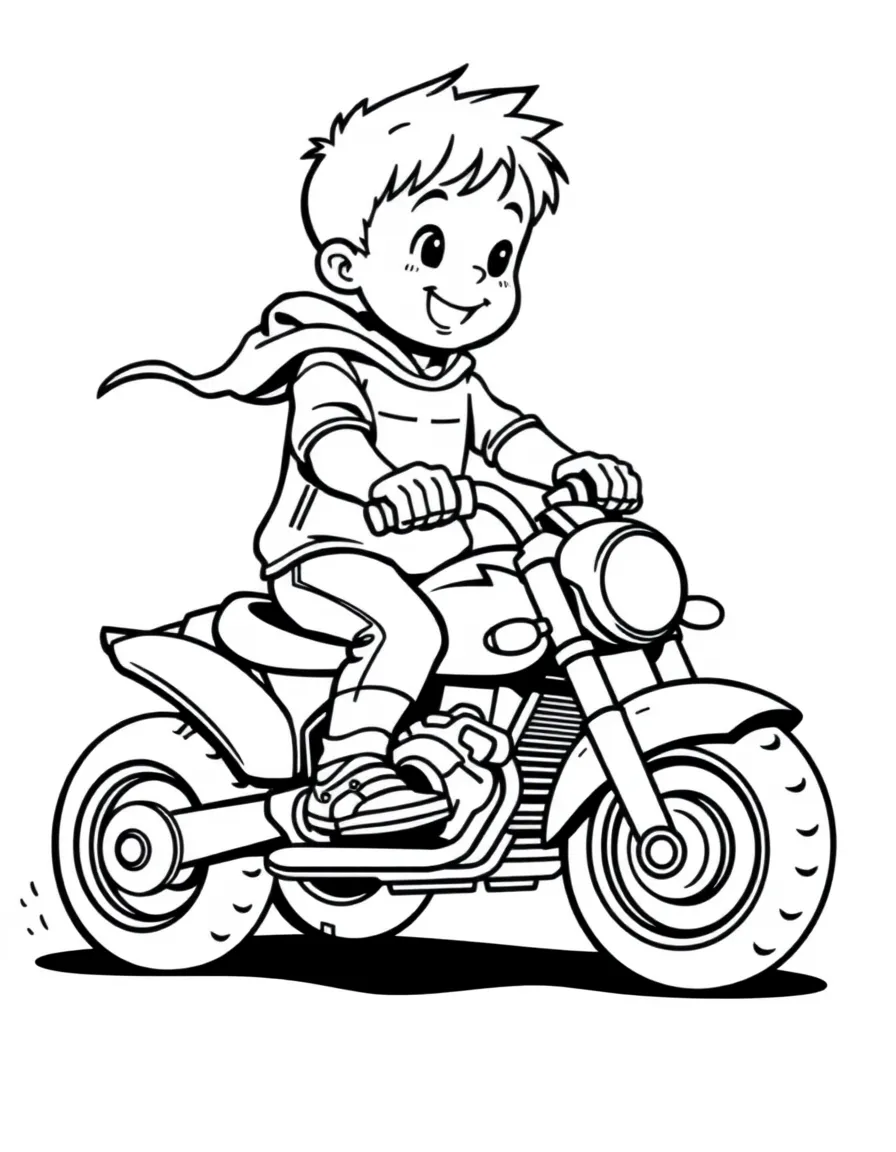 A child riding a toy motorcycle.