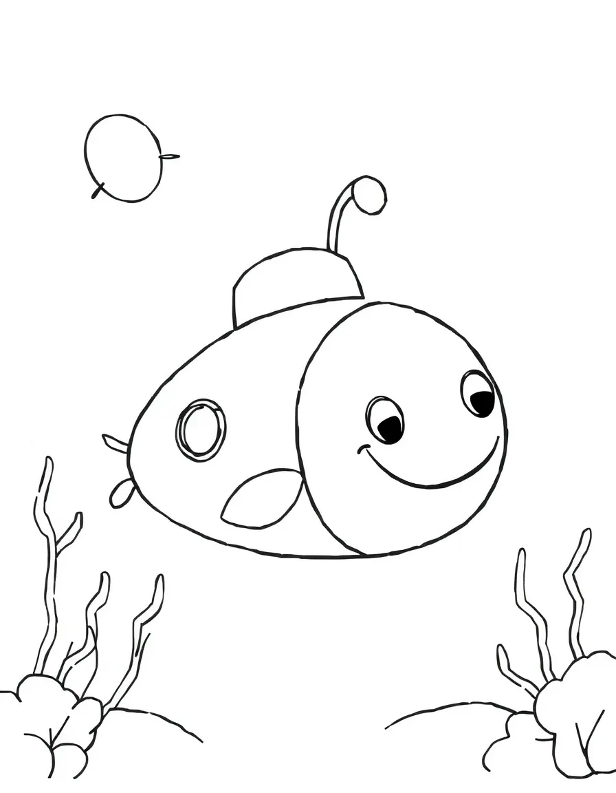 A happy submarine under the water.