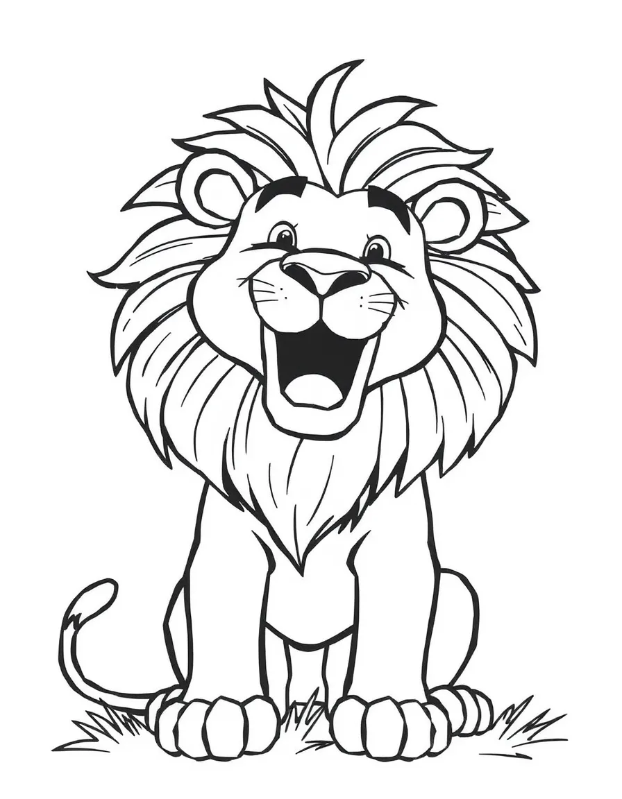 A happy lion roaring.